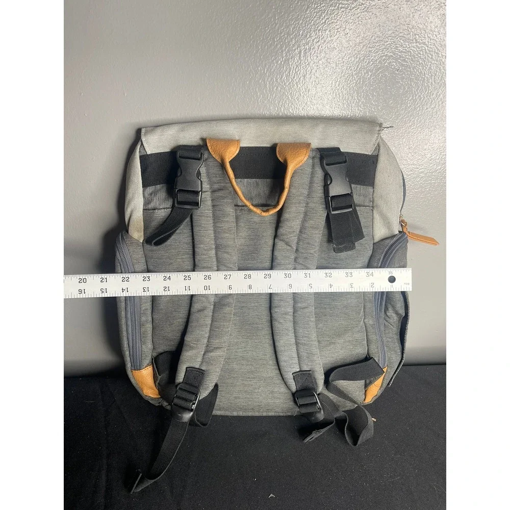 iPack Baby Diaper Bag Backpack Grey Tan Two Tone Insulated Pocket Functional